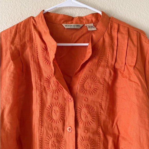 ECOLOGIE Orange Linen Blouse Embroidered Boho Tunic Size 2X - Picture 8 of 13